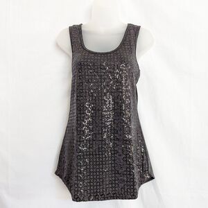 Pleione Front Sequin Dark Gray Sleeveless Top Size M Stretch Glam Classic